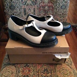 Dr Martens Black & White Aggy T-Bar Shoes